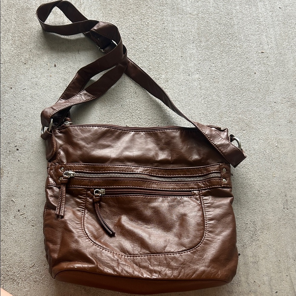 Bueno Multi Zipper Brown Handbag Purse
